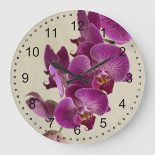 Pink Orchid Flowers Large Clock