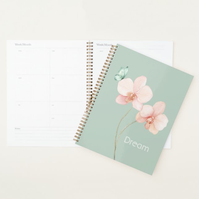 Pink Orchid Flowers Mint Butterfly Dream Planner (Display)
