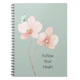 Pink Orchid Flowers Mint Green Butterfly Notebook