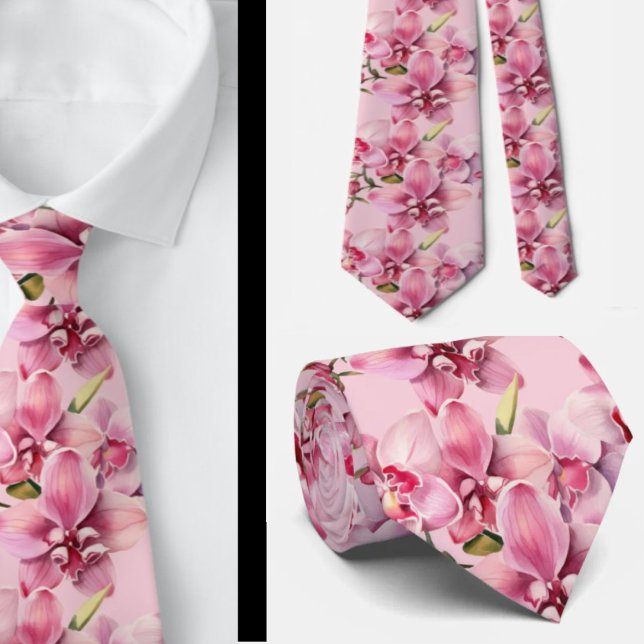 Pink Orchid Flowers Neck Tie (Creator Uploaded)