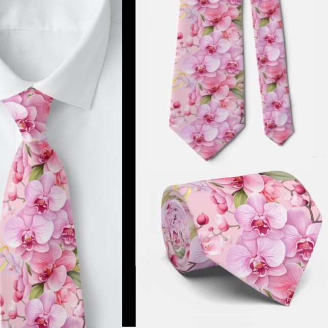 Pink Orchid Flowers Neck Tie (Creator Uploaded)