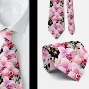 Pink Orchid Flowers Neck Tie