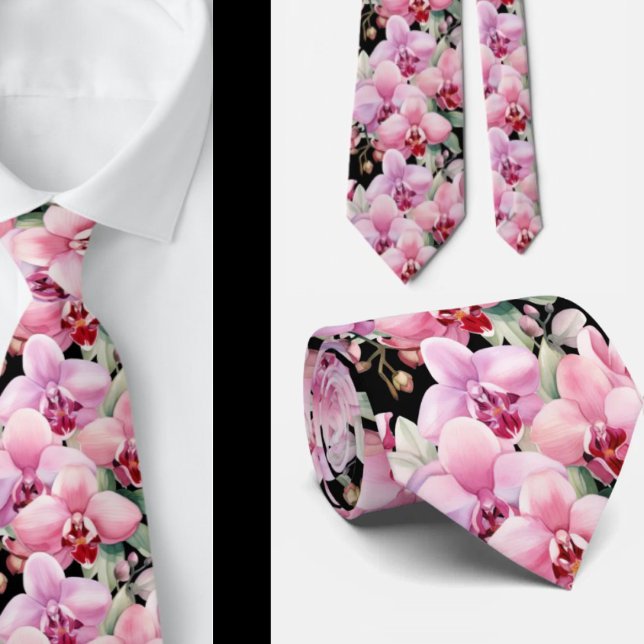 Pink Orchid Flowers Neck Tie (Creator Uploaded)