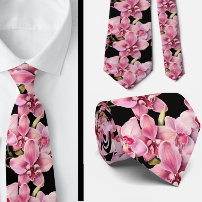 Pink Orchid Flowers Neck Tie (Creator Uploaded)