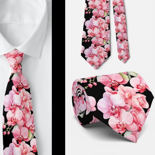 Pink Orchid Flowers Neck Tie (Creator Uploaded)
