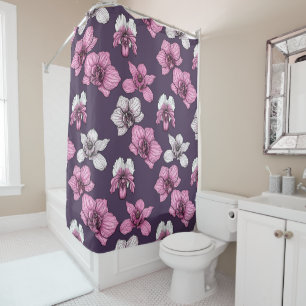 Pink orchid flowers shower curtain