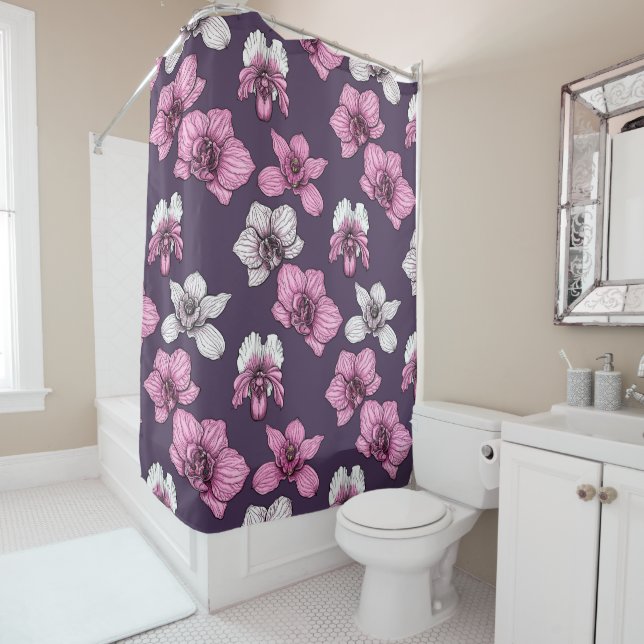Pink orchid flowers shower curtain (In Situ)