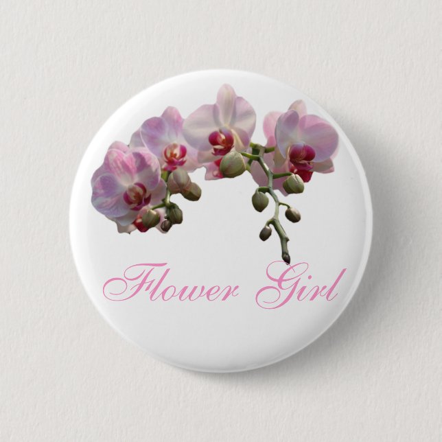 pink orchid flowers wedding button (Front)
