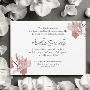 Pink Orchid Funeral Announcement Card
