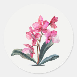 Pink Orchid Garden Flower Floral art Classic Round Sticker