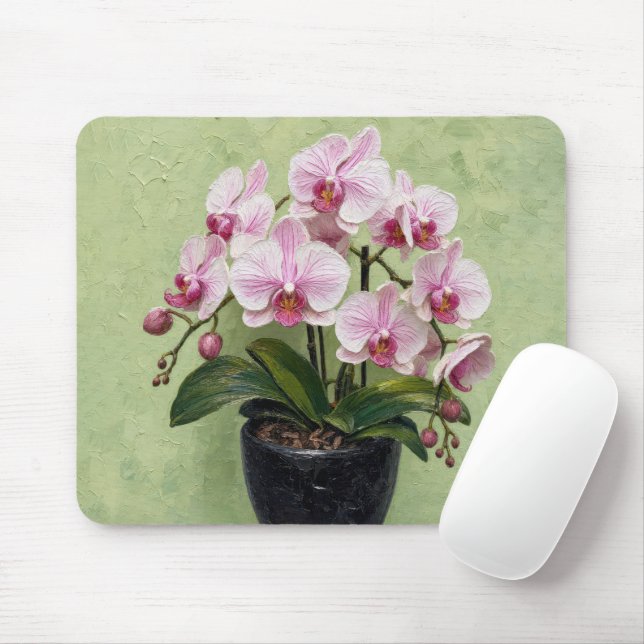 Pink Orchid Impasto Artwork Mouse Pad (With Mouse)