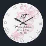 Pink Orchid Ink Sketch Elegant Wedding Anniversary Large Clock<br><div class="desc">A modern, elegant, personalised wedding anniversary keepsake clock featuring an ink sketching of a pink orchid in the background and the words "Wedding Anniversary" in elegant calligraphy, as well as roman numerals for the clock face. A nice custom wedding gift or wedding anniversary for a young - and young at...</div>
