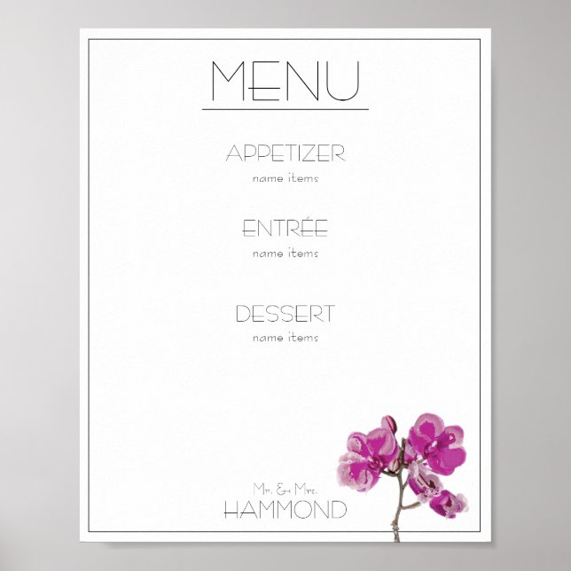 Pink Orchid Menu Poster (Front)