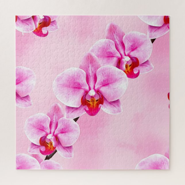 Pink Orchid Pattern Tropical Floral Soft Pastel  Jigsaw Puzzle (Vertical)