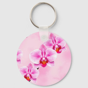 Pink Orchid Pattern Tropical Floral Soft Pastel Key Ring