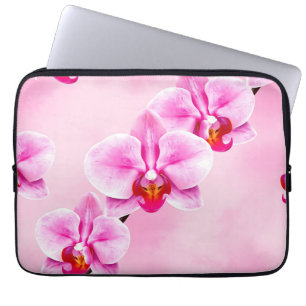 Pink Orchid Pattern Tropical Floral Soft Pastel Laptop Sleeve