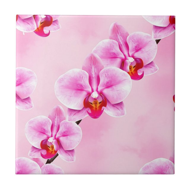 Pink Orchid Pattern Tropical Floral Soft Pastel  Tile (Front)
