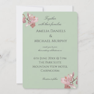  Pink Orchid Sage Green Invitation