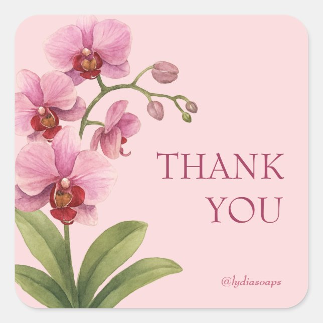 Pink Orchid Square Business Thank You Sticker (Front)
