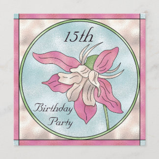 Pink Orchid Stain Glass Effect 15th Birthday Invitation