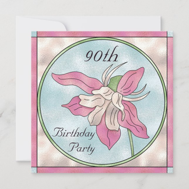 Pink Orchid Stain Glass Effect 90th Birthday Invitation (Front)
