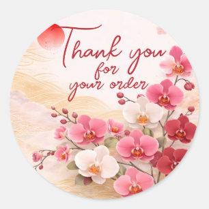 Pink orchid Thank You For your order Classic Round Sticker