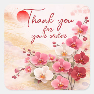 Pink orchid Thank You For your order Square Sticker