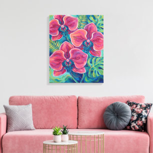 Pink Orchid Tropical Floral Art Canvas Print