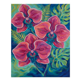 Pink Orchid Tropical Floral Art Poster