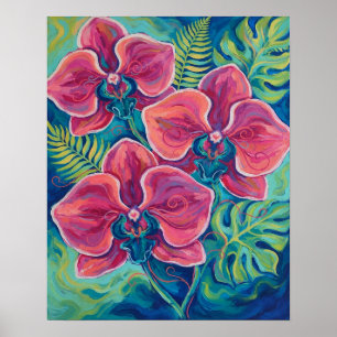 Pink Orchid Tropical Floral Art Poster