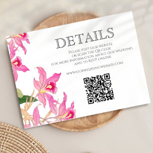 Pink Orchid Tropical Floral Wedding Website QR Enclosure Card