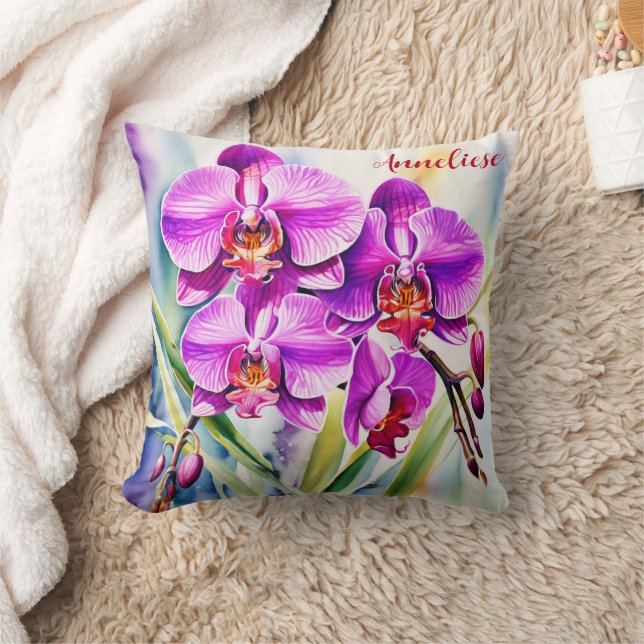 Pink orchid watercolor cushion (Blanket)