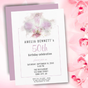 Pink Orchid Watercolor Floral 50th Birthday Party Invitation