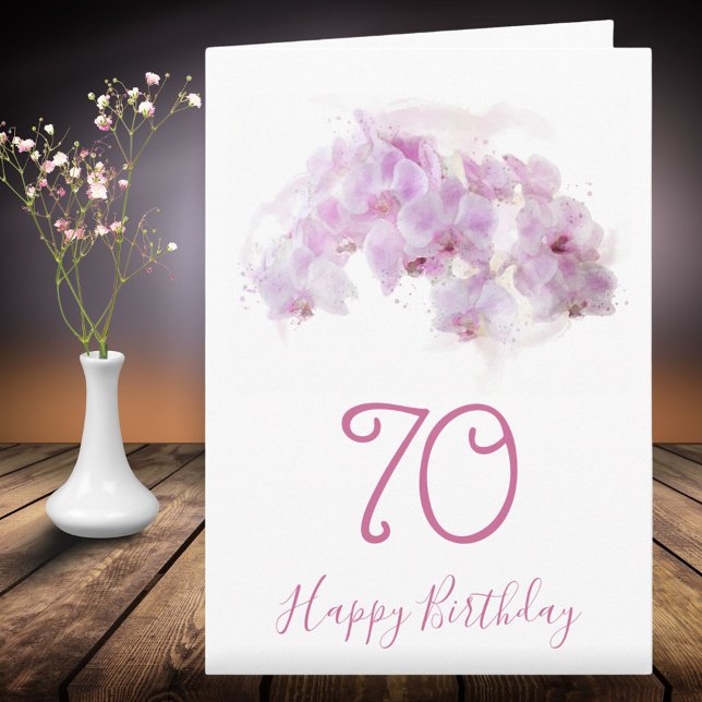 Pink Orchid Watercolor Floral 70th Birthday Card (Creator Uploaded)