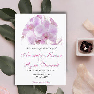 Pink Orchid Watercolor Flower Floral Wedding Invitation