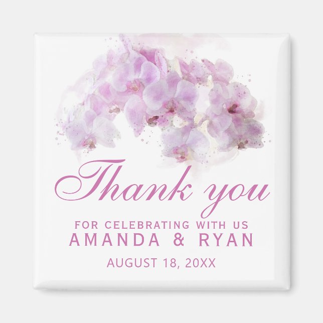 Pink Orchid Watercolor Flower Wedding Thank you Magnet (Front)