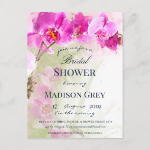 Pink Orchid Watercolor Splash Bridal Shower Postcard