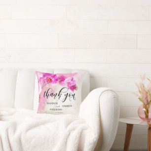 Pink Orchid Watercolor Splash Thank You Cushion