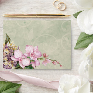 Pink Orchid Watercolor Wedding Envelope