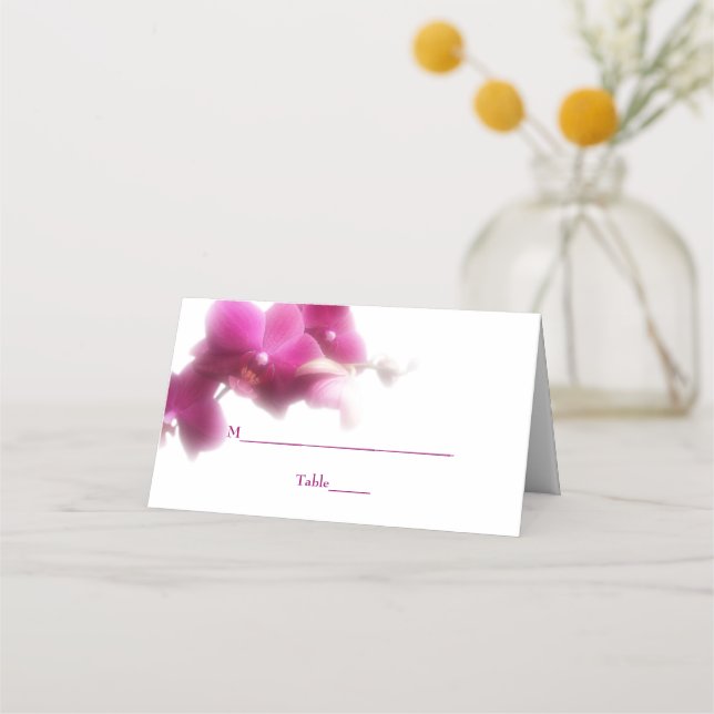 Pink Orchid Wedding Folded Place Card (Front)