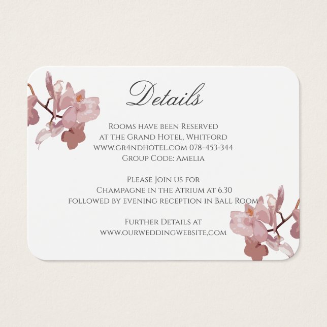 Pink Orchid Wedding Information Card (Front)