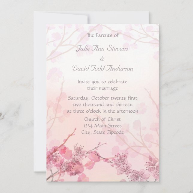 Pink Orchid Wedding Invitation (Front)