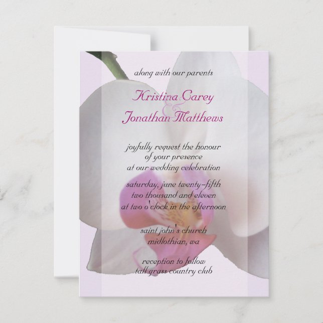 Pink Orchid Wedding Invitation (Front)