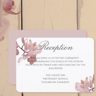 Pink Orchid Wedding Reception Card