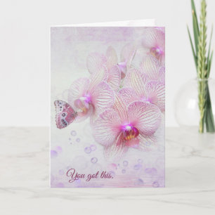 Pink Orchids and Butterfly Thinking of You Card