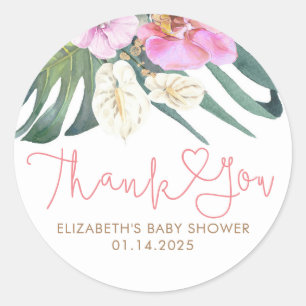 Pink Orchids Anthuriums Tropical Thank You Classic Round Sticker