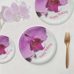 Pink Orchids Botanical Floral Paper Plate