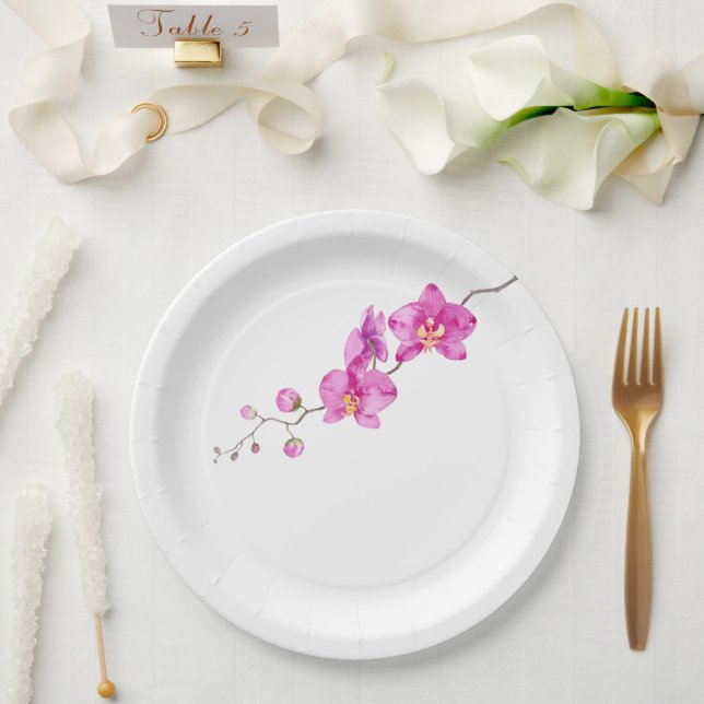 Pink Orchids Bridal Shower Paper Plate (Wedding)