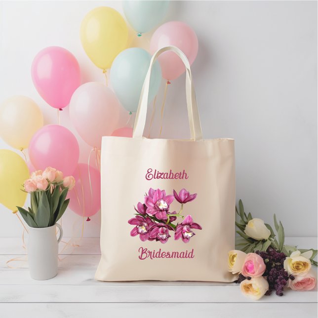 Pink Orchids Bridesmaid Bridal Party Gift Tote Bag (Creator Uploaded)
