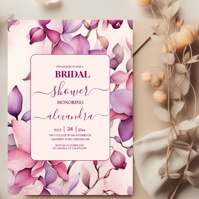 Pink Orchids Floral Bridal Shower Invitation (Creator Uploaded)